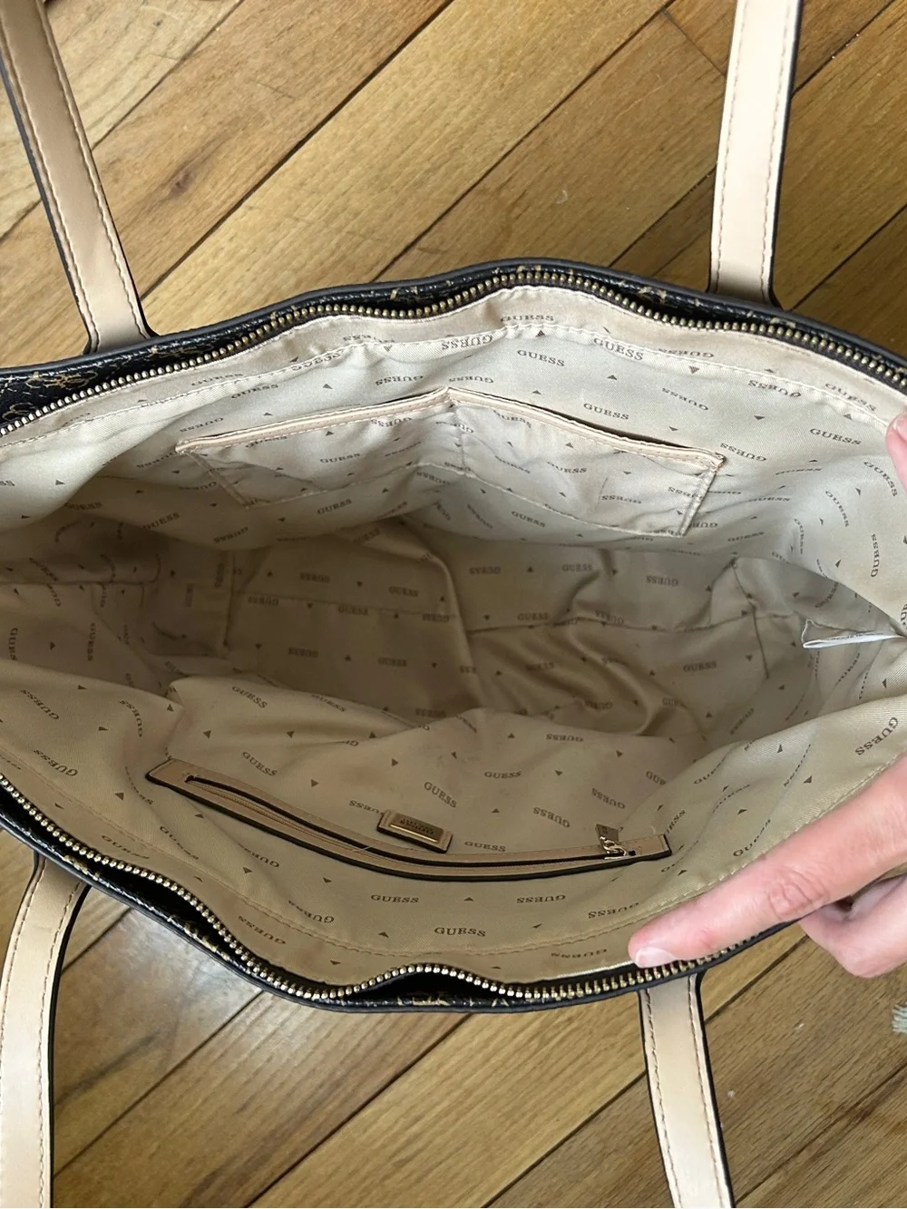 GUESS Brown Logo Tote with Tan Handles